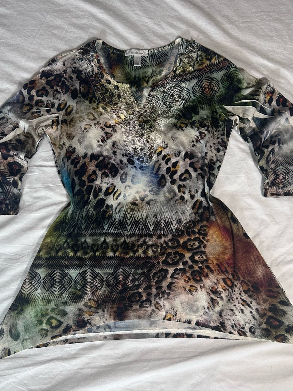 dressbarn Multicolor Animal-Pattern V-Neck Tunic